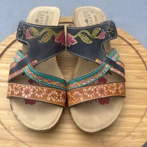 L' Artiste Swan Sandals Floral Wedge Spring Step Size EU‎ 39 US 8.5 Boho Artsy
